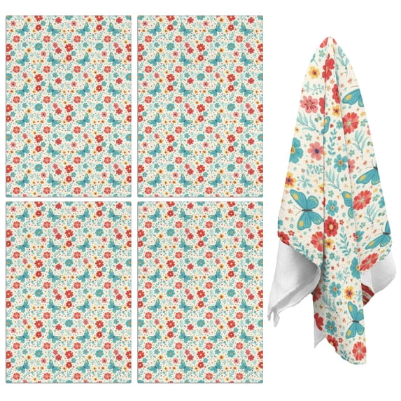 4 Pcs Pioneer Flower Floral Print Pattern Funny Kitchen Towels, Microfiber Dish Towels, Kitchen Tea Towels Set 18" X 26"