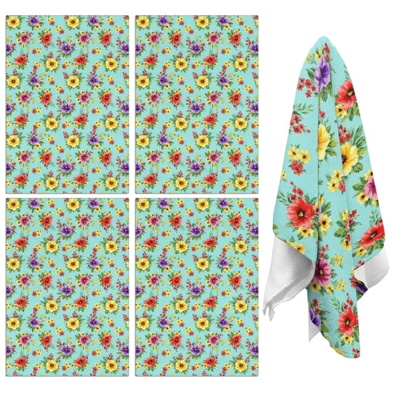 4 Pcs Pioneer Flower Floral Print Pattern Funny Kitchen Towels, Microfiber Dish Towels, Kitchen Tea Towels Set 18" X 26"