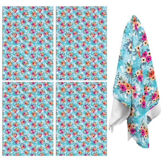 4 Pcs Pioneer Flower Floral Print Pattern Funny Kitchen Towels, Microfiber Dish Towels, Kitchen Tea Towels Set 18" X 26"