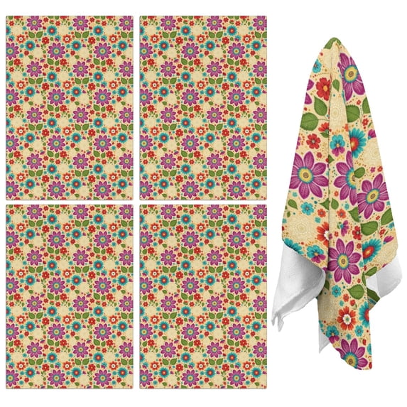 4 Pcs Pioneer Flower Floral Print Pattern Funny Kitchen Towels, Microfiber Dish Towels, Kitchen Tea Towels Set 18" X 26"
