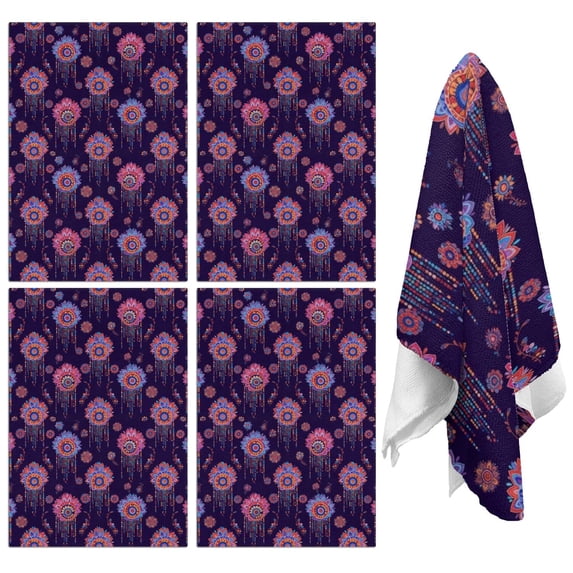 4 Pcs Pioneer Flower Floral Print Pattern Funny Kitchen Towels, Microfiber Dish Towels, Kitchen Tea Towels Set 18" X 26"