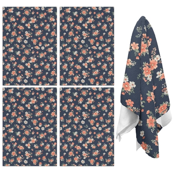4 Pcs Pioneer Flower Floral Print Pattern Funny Kitchen Towels, Microfiber Dish Towels, Kitchen Tea Towels Set 18" X 26"