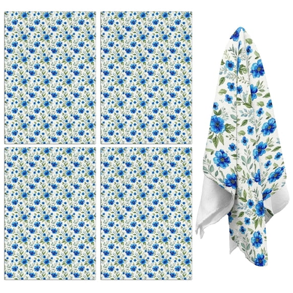 4 Pcs Pioneer Flower Floral Print Pattern Funny Kitchen Towels, Microfiber Dish Towels, Kitchen Tea Towels Set 18" X 26"