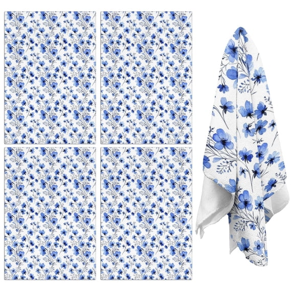4 Pcs Pioneer Flower Floral Print Pattern Funny Kitchen Towels, Microfiber Dish Towels, Kitchen Tea Towels Set 18" X 26"