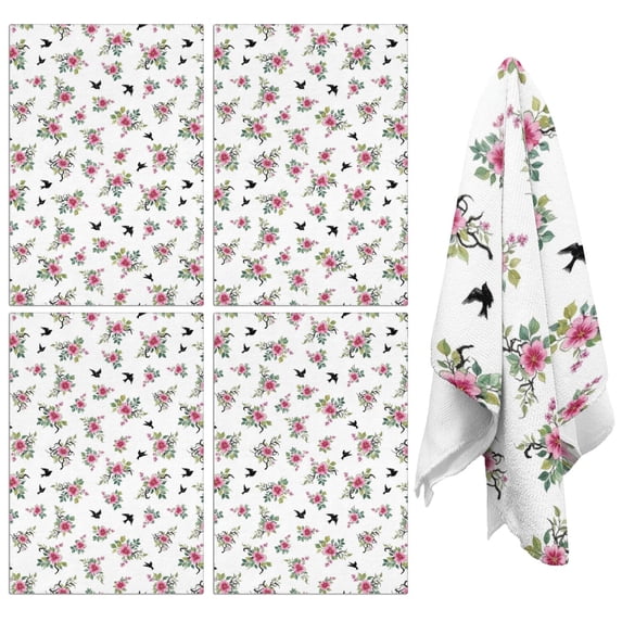 4 Pcs Pioneer Flower Floral Print Pattern Funny Kitchen Towels, Microfiber Dish Towels, Kitchen Tea Towels Set 18" X 26"
