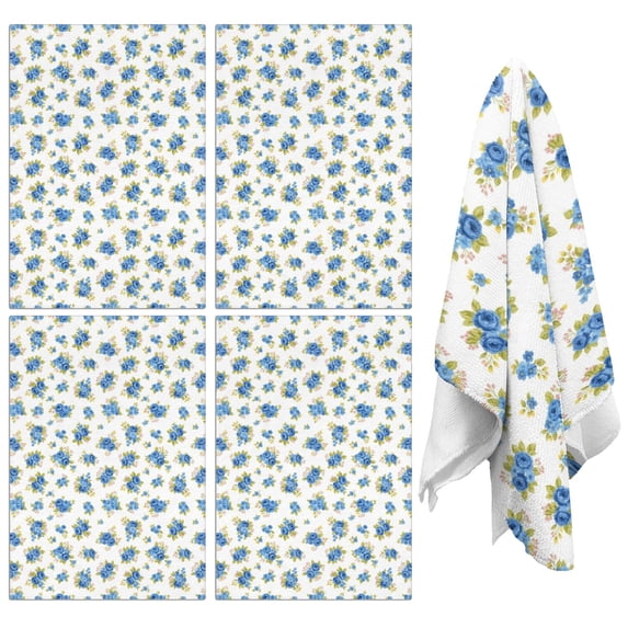 4 Pcs Pioneer Flower Floral Print Pattern Funny Kitchen Towels, Microfiber Dish Towels, Kitchen Tea Towels Set 18" X 26"