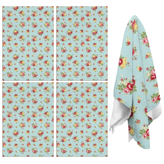 4 Pcs Pioneer Flower Floral Print Pattern Funny Kitchen Towels, Microfiber Dish Towels, Kitchen Tea Towels Set 18" X 26"