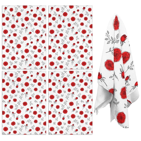 4 Pcs Pioneer Flower Floral Print Pattern Funny Kitchen Towels, Microfiber Dish Towels, Kitchen Tea Towels Set 18" X 26"