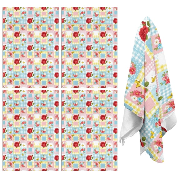 4 Pcs Pioneer Flower Floral Print Pattern Funny Kitchen Towels, Microfiber Dish Towels, Kitchen Tea Towels Set 18" X 26"