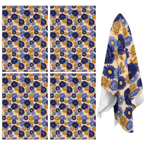 4 Pcs Pioneer Flower Floral Print Pattern Funny Kitchen Towels, Microfiber Dish Towels, Kitchen Tea Towels Set 18" X 26"