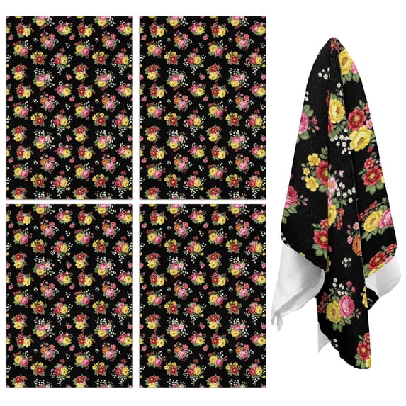 4 Pcs Pioneer Flower Floral Print Pattern Funny Kitchen Towels, Microfiber Dish Towels, Kitchen Tea Towels Set 18" X 26"
