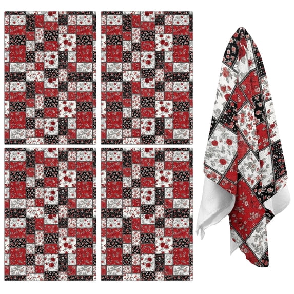 4 Pcs Pioneer Flower Floral Print Pattern Funny Kitchen Towels, Microfiber Dish Towels, Kitchen Tea Towels Set 18" X 26"