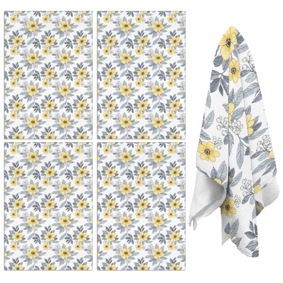 4 Pcs Pioneer Flower Floral Print Pattern Funny Kitchen Towels, Microfiber Dish Towels, Kitchen Tea Towels Set 18" X 26"
