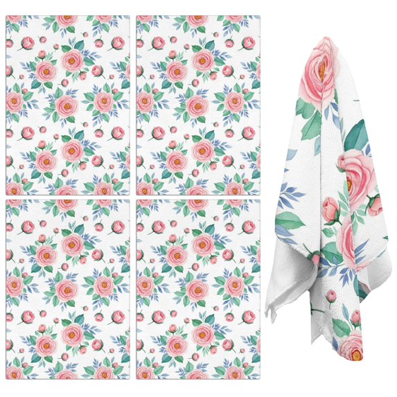 4 Pcs Pioneer Flower Floral Print Pattern Funny Kitchen Towels, Microfiber Dish Towels, Kitchen Tea Towels Set 18" X 26"