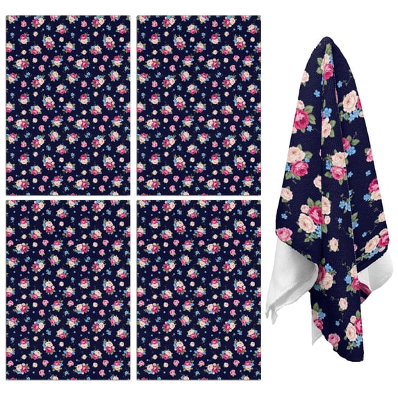4 Pcs Pioneer Flower Floral Print Pattern Funny Kitchen Towels, Microfiber Dish Towels, Kitchen Tea Towels Set 18" X 26"