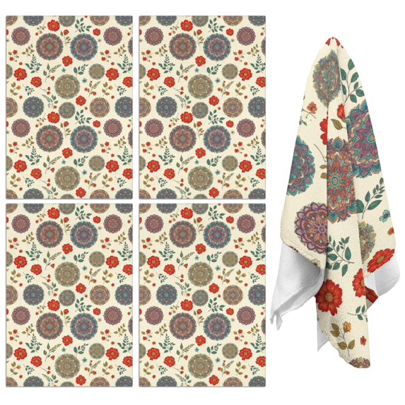 4 Pcs Pioneer Flower Floral Print Pattern Funny Kitchen Towels, Microfiber Dish Towels, Kitchen Tea Towels Set 18" X 26"