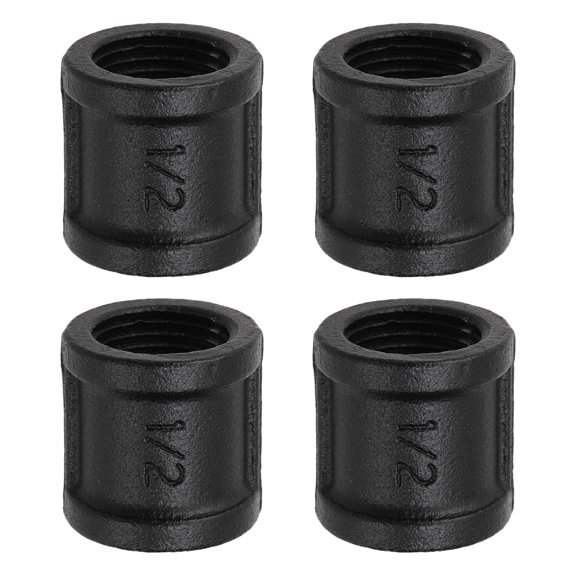 4 Pcs Pipe Fitting Coupling, 1/2" Internal Thread Coupling Pipe Joint Malleable Iron Plumbing Fittings for Industrial Shelving Decor Furniture DIY Projects