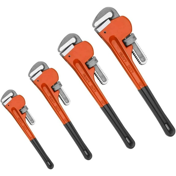 4pcs Pipe Wrench Set, Heat Treated Plumbing Wrench w/Soft Grip, Adjustable Jaws, 8" 10" 14" 18" Heavy Duty Hand