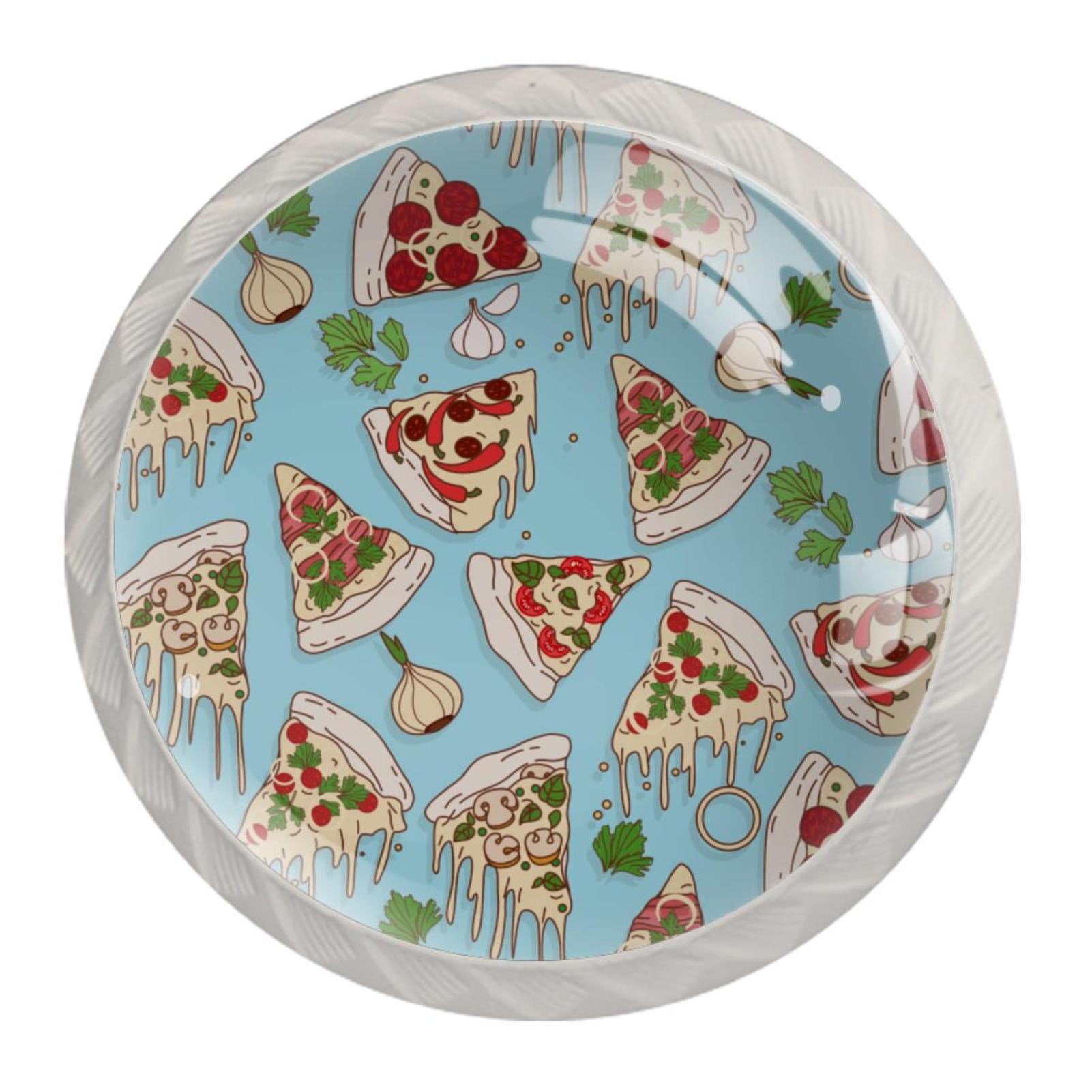 4 Pcs Pizza Pattern Knobs for Kitchen Cabinet Cupboard Dresser Bookcase Drawer Pulls Handles Round Home Decor