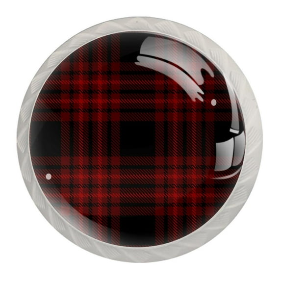 4 Pcs Plaid Burgundy Knobs for Kitchen Cabinet Cupboard Dresser Bookcase Drawer Pulls Handles Round Home Decor
