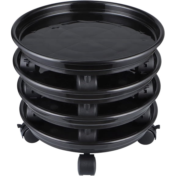 4 Pcs Plant Caddy 11.8 Inches, Plant Pallet with Brake Wheels, Plant Stand Roller for Indoor and Outdoor Heavy Duty Planter, Load Capacity 125 Lbs (Black)