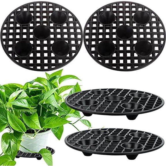 4 Pcs Plant Pot Elevator, Heavy Duty Stand, Black Round Plant Holder, 8 Inch Plastic Risers for Indoor Outdoor Garden Deck Floor Protector (4 Pieces)