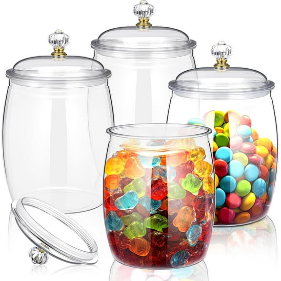 4 Pcs Plastic Candy and Cookie Jars with Lids Clear Cookie Container Candy Jars Large Airtight Apothecary Storage Organization for Wedding Home Kitchen Bar(80 oz)