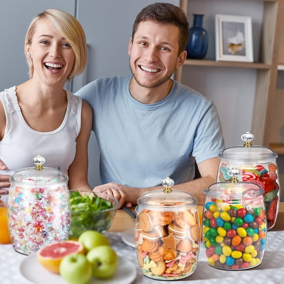 4 Pcs Plastic Candy and Cookie Jars with Lids Large Airtight Storage Containers for Organization