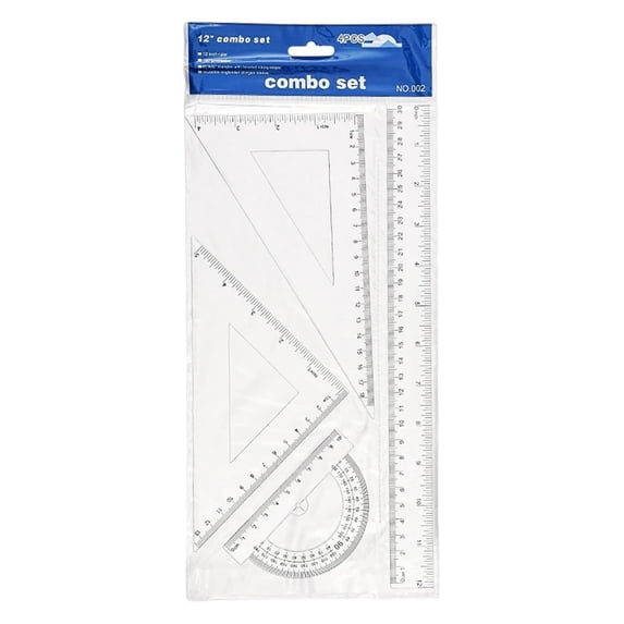 4 Pcs Plastic Clear Ruler Set, Math Measuring Set, Portable Geometry Drafting Kit, Transparent Math Drafting Instruments, Multi Function Measuring Rulers, Precision Measuring Tool Pack