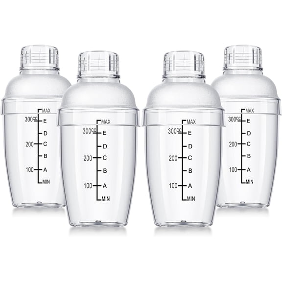 4 Pcs Plastic Cocktail Shaker Hand Drink Mixer Bubble Tea Shaker with Scales and Strainer Top Clear Cup with Measurements Mixing Tool for Tea Coffee Milk(350 Cc/ 12 oz)