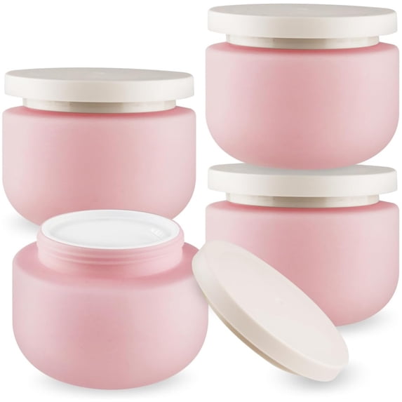 4 Pcs Plastic Cream Jars 8oz/250g Empty Sample Containers Wide Mouth Leak Proof Cosmetic Bottles with Lids Refillable Travel Storage Container for Lotion Powder Make Up Samples, Pink