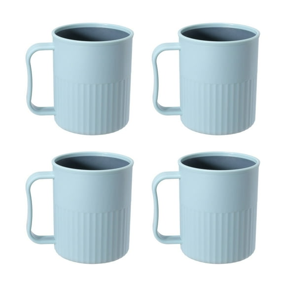 4 Pcs Plastic Cups with Handles, Coffee Mugs, Unbreakable Plastic Mug - BPA Free Reusable Microwave Safe Drinking Cups for Coffee, Tea, Cocoa, Milk, Cappuccino, Mocha, 3.46x4.13 Inch, Light Blue
