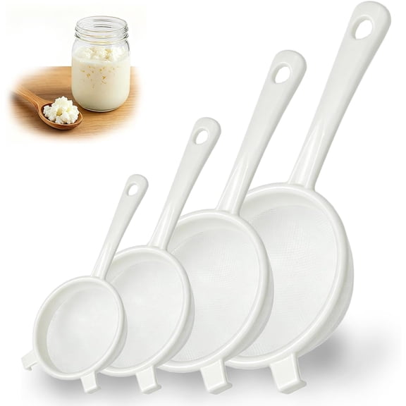 4 Pcs Plastic Kefir Fine Mesh Strainer Set, Nylon Kefir Food Strainers Fine Sieve Colander Sifter for Straining & Transferring Tea, Juice, Pasta
