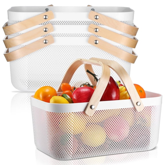 3 Pcs Plastic Mesh Garden Harvest Basket Storage Mesh Basket with Wooden Handle Multi Functional Mesh Basket for Kitchen Cabinet Picnic Fruit Vegetable Gathering Organizer (Black, Large)