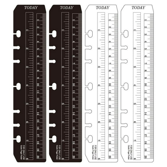 4 Pcs Plastic Page Marker Snap-In Bookmark Ruler Binder Ruler For A5 A6 Size 6-Hole Notebook Filler - Clear And Black - Style:Style1;
