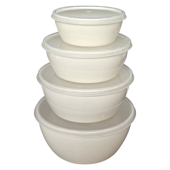 4 Pcs Plastic Prep Bowls with Lids,Reusable BPA-Free Nesting Plastic Small Mixing Bowl Set for Mixing,Baking,Prepping,Cooking and Serving Food,Microwave and Dishwasher Safe (Z1-White)