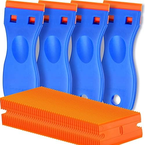 4 Pcs Plastic Razor Blade Scraper and 100 Pcs Blades, Remove Decal Tool ...