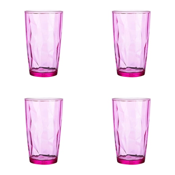 4 Pcs Reusable Tumblers 17oz for Restaurant and Home, Unbreakable Acrylic Drinking Glasses, Stackable Dishwasher Safe Water Cups, Clear Drinkware for Outdoor, Drinkware, Pink
