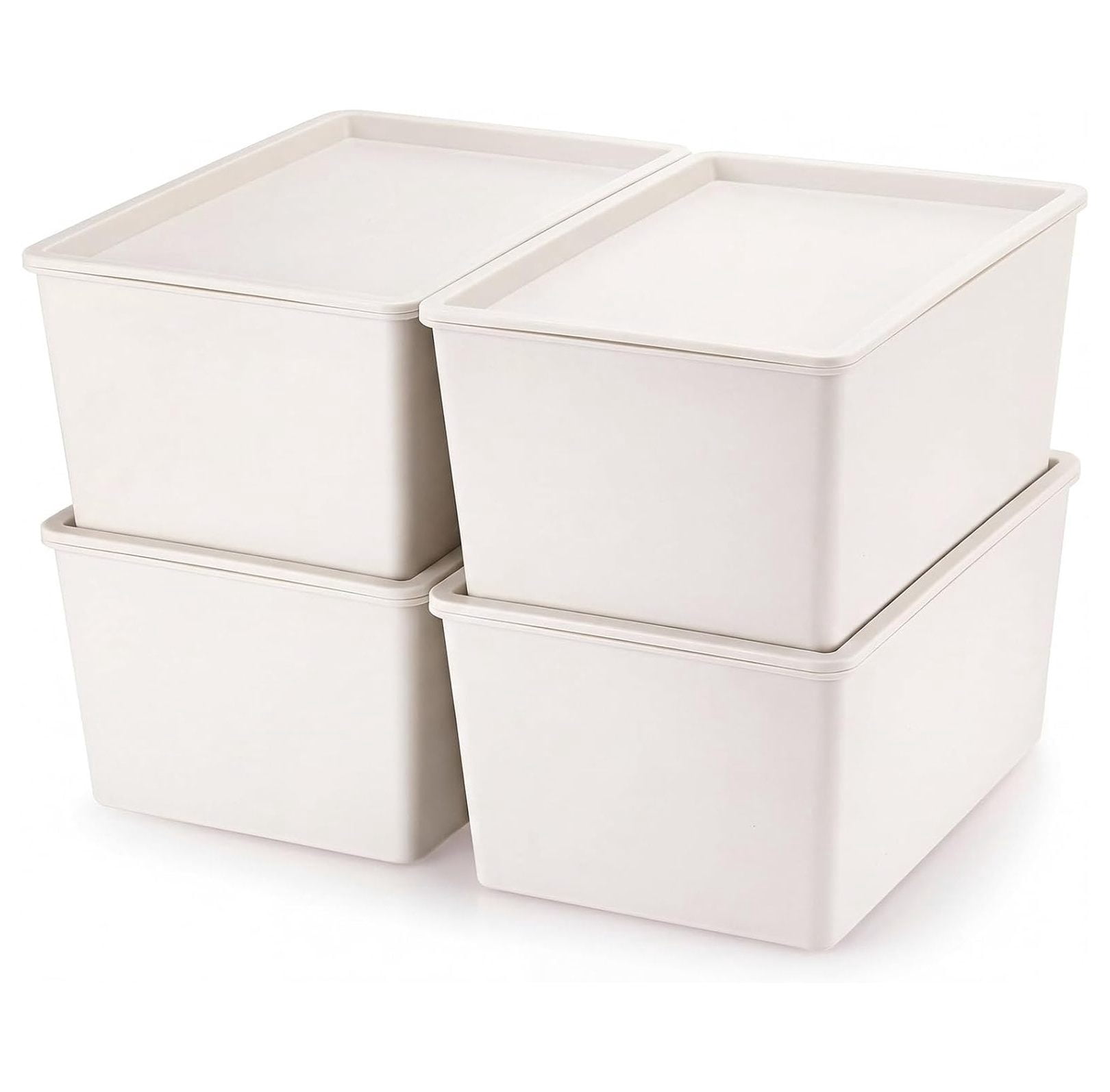 Simple Stackable Shelves 4 Pcs Plastic Storage Bins with Lids, Beige Stackable Containers, 10.4 ...