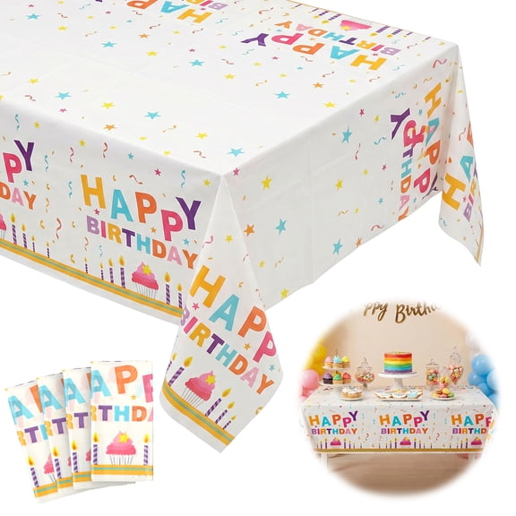 4 Pcs Plastic Table Cloth Disposable Tablecloth Waterproof Oil Resistant Party Table Cover for Holiday Gathering Outdoor Picnic Daily Event Use 5472 inch (Cake Styles)
