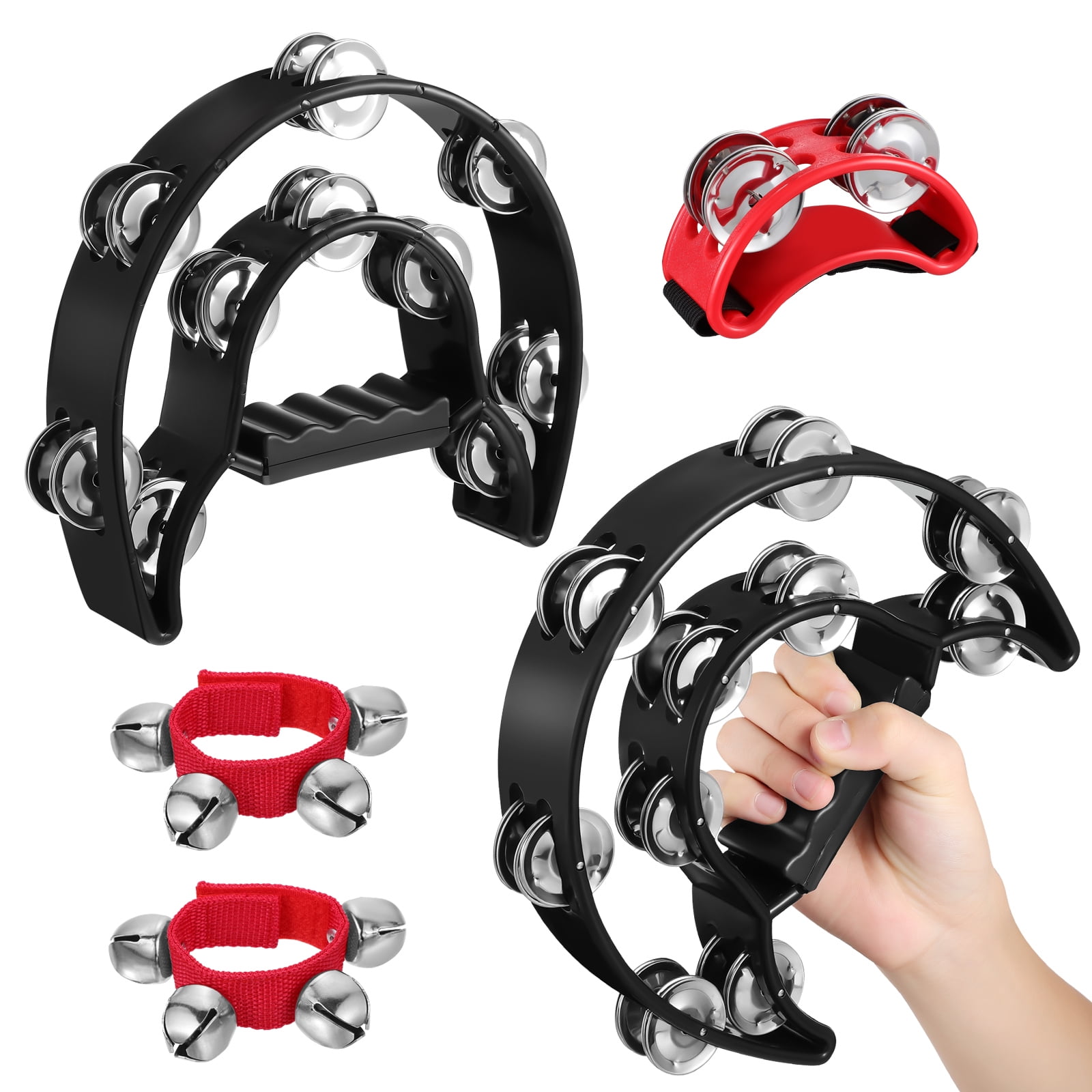 4 Pcs Plastic Tambourin Tambourine 8 Inch for Children Rattle Suit