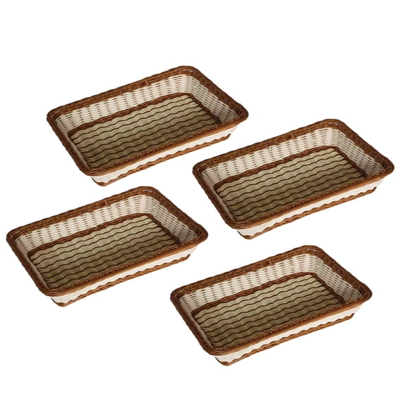 4 Pcs Plastic Woven Basket, 15.7 x 11.8 x 3.1 in / 40 x 30 x 8 cm Fruit Vegetable Bread Serving Basket, Stackable Food Display Storage Bins for Kitchen Pantry, Multicolor