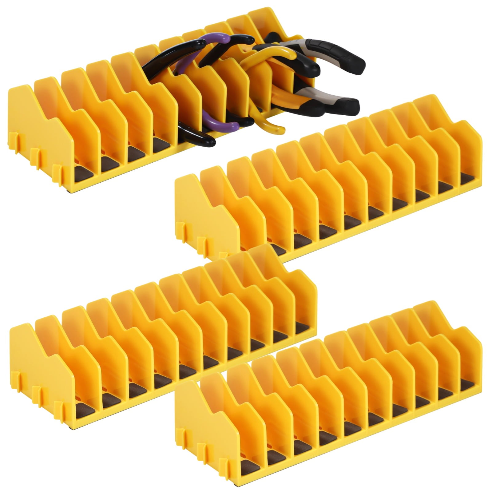 4 Pcs Plier Organizers, 10-Slot Plier Racks for Tool Box, Plasticy Pliers Storage Trays, Interlocking Wrench Holders with Non-slip Rubber Pads, Ideal for Drawer, Garage Workbench Organization