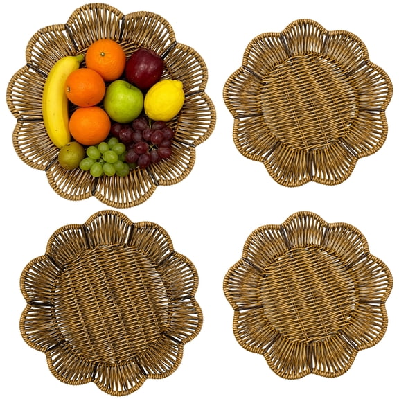 4 Pcs Plum Blossom Shaped Bread Baskets Set, 11/9.8/8.7 in Woven PP Food Baskets, Stackable Serving Trays and Storage Organizers for Fruit Vegetables Snacks,for Home Restaurant