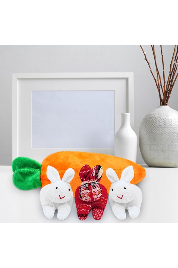 4 Pcs Plush Bunny Toy Set — 3 x 8.5in, Unzip Carrot Bag with Soft Stuffed Rabbits, Easter Home Decoration Gift(B)