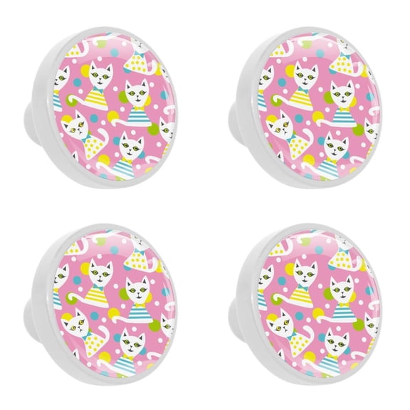 4 Pcs Polka Dot Cat Knobs for Kitchen Cabinet Cupboard Dresser Bookcase Drawer Pulls Handles Round Home Decor