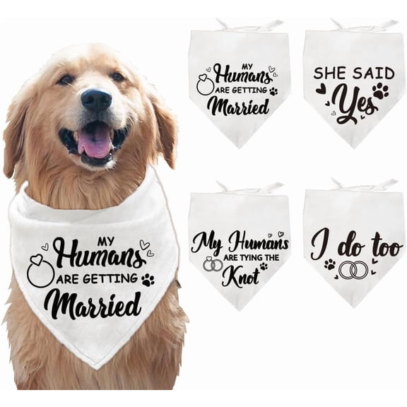 4 Pcs Polyester Pet Bandanas Dog Engagement Announcement Pattern Scarf Washable Triangle Fabric Pet Bandanas for Wedding Theme Cat and Dog Clothing Accessories Decoration Colorful DIY
