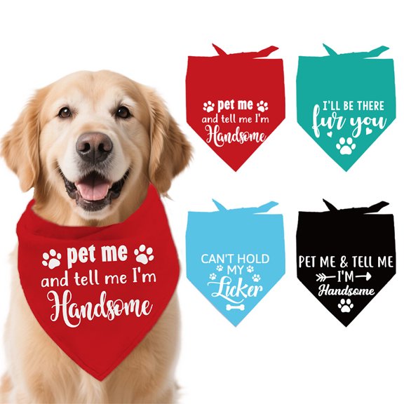 4 Pcs Polyester Pet Bandanas Pet Me and Tell Me I'm Handsome Dog Scarf Washable Triangle Fabric Bandanas for Small Medium Large Clothing Accessories
