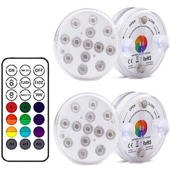 4 Pcs Pool Lighting Underwater Magnetic Waterproof Underwater Light 13 LEDs RGB Colour Changing Underwater LED with RF Remote Control for Vase Base, Pond, Aquarium, Interior Decoration