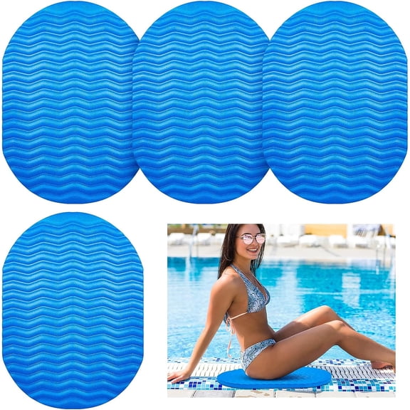 4 Pcs Pool Seats for Edge of Pool Soft Oval Foam Poolside Cushion Non Slip Thick Texture Seating Mat 20.5 x 15 Inch for Lounging Swimming Summer Beach Water Park